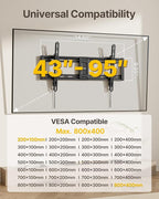 monTEK Heavy Duty Tilting TV Wall Mount for 43-95 Inch TVs, 200 lbs Capacity, 1.65" Slim Low Profile Wall Bracket, Max VESA 800x400mm Fits 16"/18"/24" Studs, Space-Saving for Large Flat & Curved TVs