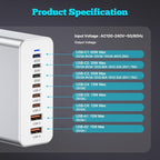 USB C Charger Block 200W, GaN 8-Port USB-C PD Fast Charging Station Desktop Hub, PD65W Laptop Charge Adapter Compatible with MacBook Pro/Air/DELL/Steam Deck/iPhone 16/15/Galaxy S22/S23