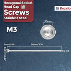 Kozelo 5pcs Socket Head Cap Screws - [M3-0.5 x 95mm] 304 Stainless Steel Allen Socket Drive for Electrical Motor 3D Printing Fan Engine Replacement Use, Silver
