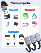 KAYQINHO 6.6FT USB A Male to 3 Female Cable, USB Splitter Cable for Mac, Xbox, Laptop, Tablet, Smartphone Data Transmission, Card Reader, Keyboard, PS4, PS5, Mouse. ﻿