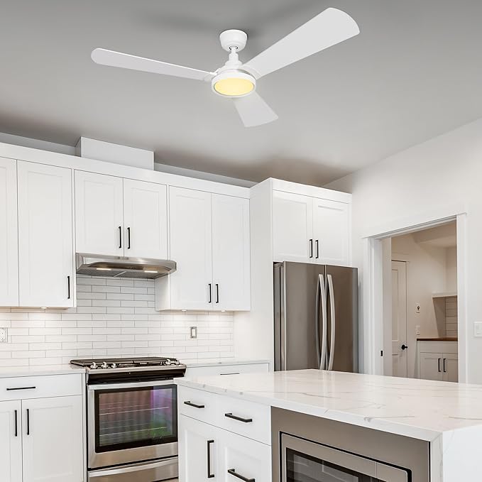SMAAIR 56 Inch Smart Wifi Ceiling Fans with Dimmable LED Lights and Remote, Compatible with Alexa/Google Home/Siri/APP, Outdoor DC Fans with 10 Speeds, Timer/Schedule, White