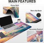 Britimes Sunset Beach Keyboard Mouse Pad Set 4in1 Large Mousepad+Keyboard Wrist Rest+Mouse Wrist Rest+Coaster Set with Ergonomic Design for Home Office Computer 35.4x15.7 inches
