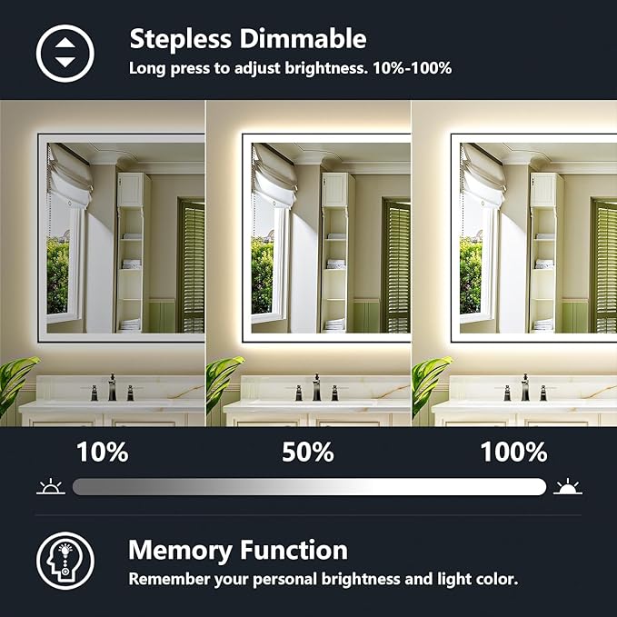 YEELAIT 60x40 Inch LED Bathroom Mirror with Lights (Front Lit and Backlit) Black Framed Lighted Vanity Mirror for Bathroom Wall Dimmable Anti-Fog Memory Tempered Glass Horizontal/Vertical