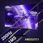 Amzfast 27 inch 200Hz Curved Gaming Monitor, FHD 1080P Computer Monitor with Built-in Speakers, MPRT 1ms with Fast VA Panel | 130% sRGB, 3000:1,1500R | 12 Months Warranty Exchange