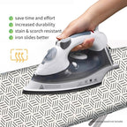 Bumkimue Ironing Board Cover and Pad, Standard Size 15x54 Inches, Blue Floral Pattern, Heavy Duty Padded, Elastic Edge, Scorch Resistant (Black and White Stripes)