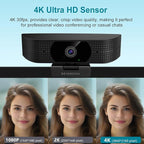 4K Webcam for PC, Ultra HD 4K 12MP Webcam with Dual Noise-Reducing Mics, PDAF Autofocus, Streaming Camera for PC, Mac, Laptop, 81° FOV, Ideal for High-end Business Meeting with Skype, Teams, Zoom