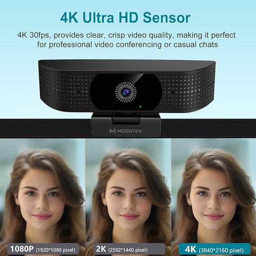 4K Webcam for PC, Ultra HD 4K 12MP Webcam with Dual Noise-Reducing Mics, PDAF Autofocus, Streaming Camera for PC, Mac, Laptop, 81° FOV, Ideal for High-end Business Meeting with Skype, Teams, Zoom