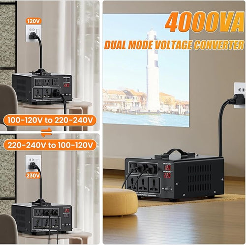 4000W Voltage Converter Transformer Step Up 110V/120V to220V/240V or Step Down 220V to 110V AC Power Converte, Circuit Breaker Protection, 3 US sockets, 3 Universal sockets, LCD Display