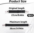 Xyembu 4Pcs Ironing Board Cover Clips Adjustable Ironing Board Pad Braces Fasteners Mini Suspenders Elastic Straps Clips for Secure and Tight Fit Corners Couch Covers Stays Bands(Black)