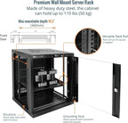 Tecmojo 12U Wall Mount Rack with Thermostat, 17.7inch Depth Enclosed Server Cabinet with 2 Cooling Fans,Lockable Door & Hardware,12U Rack for 19inch Equipments,Glass Door