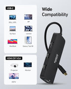 USB C Docking Station Dual HDMI Monitor Adapter, Selore USB C Hub 3 Monitors with Dual HDMI, Displayport, VGA, 100W PD Charging, 3USB 2.0 Ports Adapter for Dell XPS,HP, Lenovo,etc(Black)