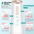 FlossJet Water Dental Flosser Cordless Oral Irrigator with 300ml 5 Tips 4 Modes USBCharger Portable Travle Irrigation Cleaner IPX7 Electric Irrigador Dental for Teeth Cleaning (White)