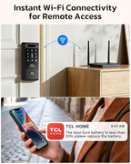 TCL D2 Pro Smart Lock with Palm Vein Recognition, 10000mAh Rechargeable Battery & Wi-Fi, Keyless Entry Door Lock, IP55 Weatherproof, Built-in Doorbell, Auto Lock, Compatible with Alexa, Black