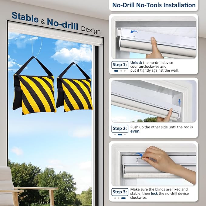 MANSNIX Smart Motorized Blinds with Remote, Cordless No-Drill Automatic Roller Shades, Blackout Electric Blind for Windows, Linen Stone, 30 x 72