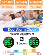 Cadmos Extra Loud Alarm Clock for Heavy Sleepers Adults,Teens,Kids,Rainbow Clock for Bedrooms,Small Bedside Digital Clock with Large Display,7 Color Night Light,12/24h(Black+Dynamic)