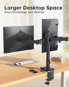 RGB Dual Monitor Desk Mount, Monitor Stand with 3 USB Ports, Charging and USB Data Transfer Function, Adjustable Arms for 13"-27" Monitors up to 17.6lbs, VESA 75x75mm 100x100mm, Ergonomic Design