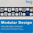 ICC 24 Port Blank Keystone 1U Patch Panel with 19” Metal Rackmount Housing, Staggered Ports to Reduce ANEXT, Works with Wide and Slim Profile Keystone Jacks (Sold Separately), UL Listed, IC107BE241