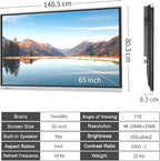 TouchWo 65" Touchscreen Monitor Smart Board, 4K Interactive Presentation Electronic Whiteboard with Android 11, Digital Signage Display for Office, Classroom,RAM 4GB+ ROM 32GB