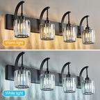 FDPBY 4-Light Crystal Vanity Light, Modern Black Bathroom Wall Sconce with K9 Crystal Shades, 32.67" Long Over Mirror Lighting for Vanity, Makeup, Hallway, Elegant & Easy Install