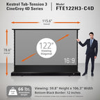 Elite Screens Kestrel Tab-Tension 3 CineGrey 4D, 122 inch 16:9, Standard Throw ISF Ceiling Ambient Light Rejecting (CLR/ALR) Electric Floor-Rising Projector Screen, Programmed Remote Kit, FTE122H3-C4D