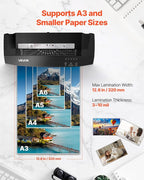 VEVOR Laminator Machine, Cold and Hot Lamination for Max A3 Paper Size, 1 min Quick Warm Portable Laminator, 3-10 mil Thickness, Ideal for Home, Office, Business, or School Supplies, Black