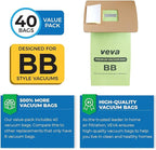 40 Pack Type BB Vacuum Bags for Oreck Handheld Canister Vacuum PKBB12DW, BB180, BB280, BB850, BB870, BB880, BB900, BB1000, BB1100, BB1200, CC1600
