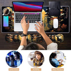 Ergonomic Keyboard Wrist Rest & Mouse Pad Wrist Rest Set, Large XXL Gaming Desk Mat 31.5"x 11.8" with Memory Foam, Easy Typing Pain Relief for Office & Home, American Flag Jungle Deer