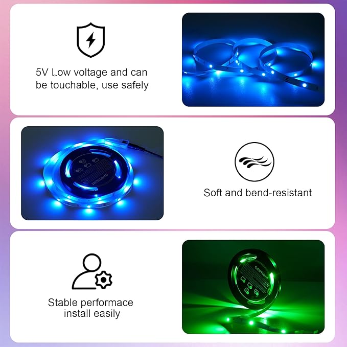 Timelux 20ft LED Strip Lights Color Changing Mood lamp USB 5V Operated RGB 5050 LED Tape Lights Bedroom, Kitchen Cabinet Light with IR Remote Controller and Dimmable