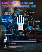 2026 New WiFi Extender Signal Booster, Long Range up to 13355Sq.ft, Wireless Internet Repeater Routers Signal Amplifier for Home, Office, Garage, 8X Faster Access Point with Ethernet Port, 1-Tap Setup