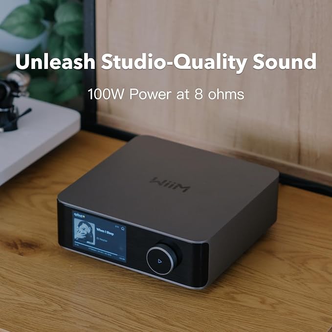 WiiM Amp Ultra with Voice Remote 2 | 100W Streaming Amplifier with Premium ESS ES9039Q2M DAC & Dual TI TPA3255 Amps | Built-in RoomFit EQ & Touchscreen | HDMI ARC, Optical, RCA Inputs | Space Gray