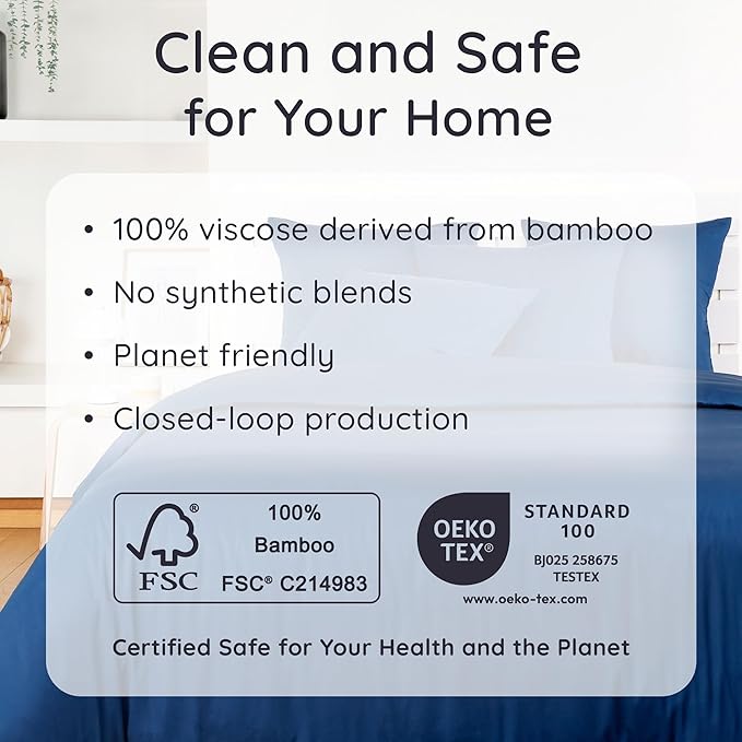 Bambaw 100% Viscose Derived from Bamboo King Size Fitted Sheet, Cooling, Navy Blue
