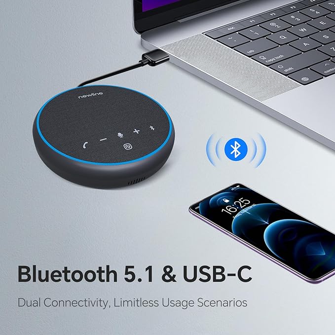 N newline Conference Speaker and Microphone, 2 Mics 360° Voice Pickup, AI Noise Reduction & Clear Calls, USB & Bluetooth Speakerphone, Up to 12H Call Time, for Small-to-Mid Meetings & Home Office