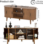 Mxtxmy 51" Fluted TV Stand, Mid-Century Modern Entertainment Center for Tvs up to 60" with Drawers and Fluted Doors, Curved TV Media Console Table with Sliding Doors for Living Room, Bedroom (51")