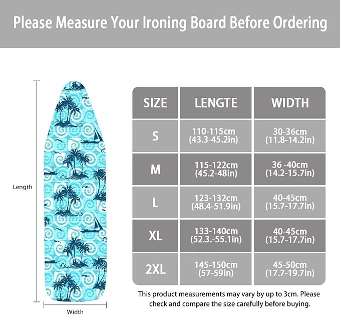 ZCFYGDX 14" x 45" Ironing Board Cover Scorch Resistant,Wear & Soil Resistant Covers, Easy Installation Elastic Edges 3 Fasteners,Lightweight & Breathable Coconut Tree Sailboat Print Size-S