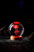 3D Rose Crystal Ball Lamp,3.15 inch Crystal Ball Night Light with Wooden Base,16 Colors Changing Light,Dimmable Remote Control,Rose Flower Desk lamp (G)