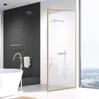 Bathroom Fixed Glass Shower Wall Panels, 34 in W x 74 in H Framed Tempered Shower Glass Panel for Open Walk-in Bathroom and Bathtub, Clear Glass Shower Panel with Matte Brushed Gold Finish