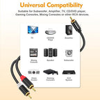 HOSONGIN RCA Y Splitter Cable, 1 Male to 2 Male Audio Cables (2 Pack), 12 Inch, 24K Gold-Plated, Cotton Braided, Shielded Subwoofer Cable for Amplifiers, TV, Home Theater, Hi-Fi Systems