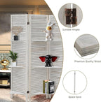 4 Panel Room Divider with Shelves, Room Dividers and Folding Privacy Screens, Folding Room Dividers 4 Panel, White Room Divider with 3 Display Shelves for Home Office (White)