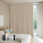 SmartWings Automatic Curtain Opener with Drapery, Motorized Vertical Blinds with Remote, Electric Closet Doors Sliding Panels Compatible with Alexa Google Homekit, 90% Blackout Wheat