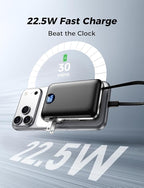Portable Charger with Built in Cables & Wall Plug,10000mAh Power Bank, 4 Outputs,22.5W USB C Fast Charging,Slim Travel Essential Battery Pack with LED Display for iPhone 17/16/15/14 Series,Black