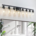 DIKAIDA 8 Light Bathroom Vanity Lights Over Mirror, 52inch Black Vanity Lights Fixtures Matte Black Modern Vanity Lights Black Bathroom Wall Lighting for Mirror Bedroom,Living Room