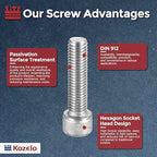 Kozelo 4pcs Socket Head Cap Screws - [M12-1.75 x 45mm] 304 Stainless Steel Allen Socket Drive for Electrical Motor 3D Printing Fan Engine Replacement Use, Silver