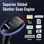 Tera Barcode Scanner Wireless with Screen: Pro Version 1D 2D QR with Setting Keypad Charging Cradle Works with Bluetooth 2.4G Wireless USB Wired Handheld Bar Code Reader HW0009 Purple
