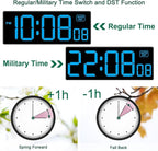 Soobest LED Wall Clock Digital Clock with Seconds, Electric Plug in Large Big Numbers Clock 5 Dimmers Wall Mount for Living Room, Auto DST, 10 Inches (Blue)