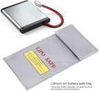 Fdit Lithium-Ion Battery Safe Bag, Fireproof Explosion-Proof Storage Bag 10x20cm with Hook and Loop Fastener for Battery Protection and Transport