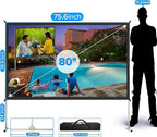 JWSIT Projector Screen and Stand, 80 inch Outdoor Movie Screen-Upgraded 3 Layers PVC 16:9 Outdoor Projector Screen,Portable Video Projection Screen with Carrying Bag for Home Theater Backyard