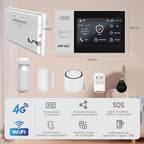 WiFi Wireless Alarm System for Home Security - 24/7 Protection Smart Home Devices 4.3" Touch Screen, GSM/4G+WiFi, App Instant Alerts, No Monthly Fee, Alexa Compatible for House Apartment Office(8Pcs)