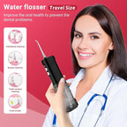 JNGOODS Mini Portable Water Flosser Oral Irrigator Water Teeth Cleaner Pick, Telescopic Water Tank, 4 Modes & IPX7 Waterproof, Home & Travel Water Flossers for Teeth, Braces Bridges Care. (Black)