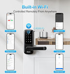 Aceele Keyless Entry Fingerprint Smart Door Lock, Built-in Wi-Fi, Electronic Lock for Front Door with Touch Digital Keypad and Handle, Automatic Door Knob for Apartment/Home/Bedroom(Black)