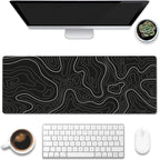 Eflxamz Desk Mat,Black Topographic Contour Map Desk Pad,Topographic Contour Large Gaming Mouse Pad for Desk,Extended Big Computer Keyboard Mouse Pad with Non-Slip Base and Stitched Edge,31.5"x11.8"
